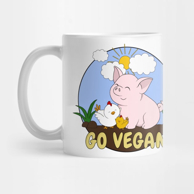 Go Vegan Cute Pig And Chicken 4 by valentinahramov
